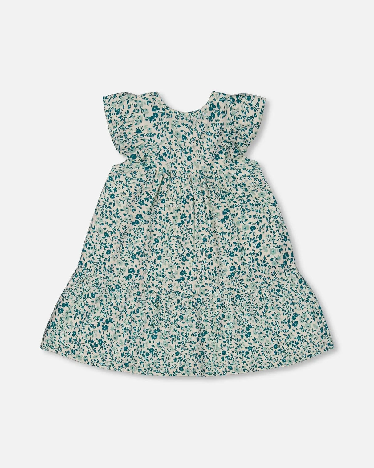 Printed Organic Cotton Dress Small Turquoise Flowers | Deux par Deux | Jenni Kidz