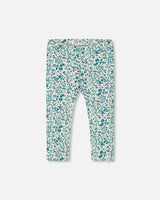 Printed Organic Cotton Legging Small Turquoise Flowers | Deux par Deux | Jenni Kidz