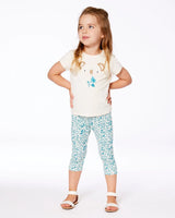 Printed Organic Cotton Legging Small Turquoise Flowers | Deux par Deux | Jenni Kidz