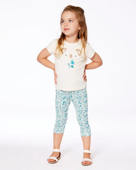 Printed Organic Cotton Legging Small Turquoise Flowers | Deux par Deux | Jenni Kidz