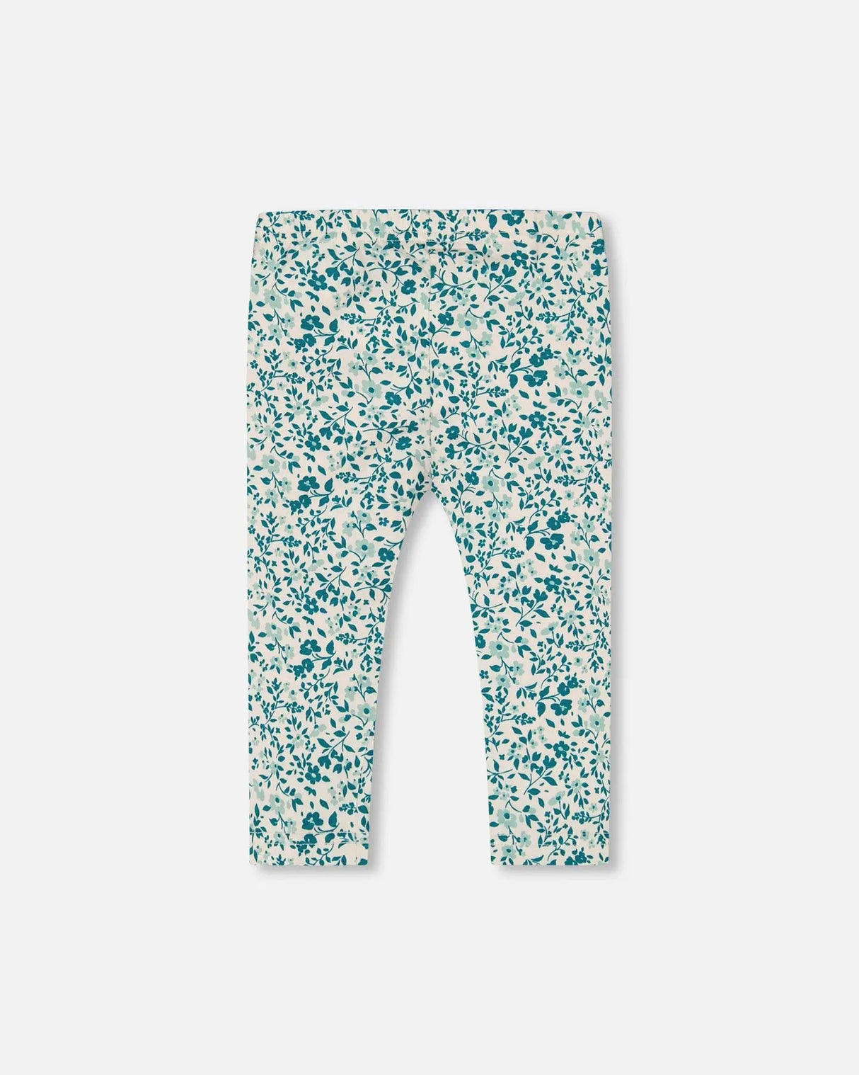 Printed Organic Cotton Legging Small Turquoise Flowers | Deux par Deux | Jenni Kidz