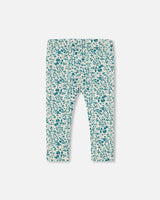 Printed Organic Cotton Legging Small Turquoise Flowers | Deux par Deux | Jenni Kidz