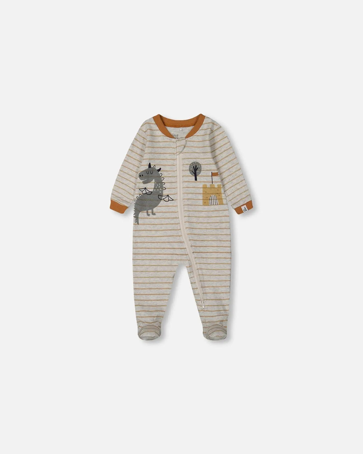 Printed Organic Cotton One-Piece Pajama Dinosaur On Mottled And Tan Background | Deux par Deux | Jenni Kidz