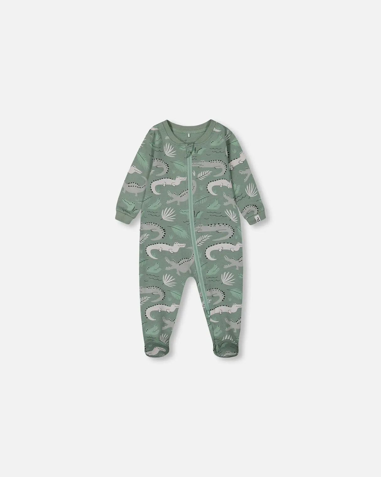 Printed Organic Cotton One-Piece Pajama Light Sage And Gray Crocodile | Deux par Deux | Jenni Kidz