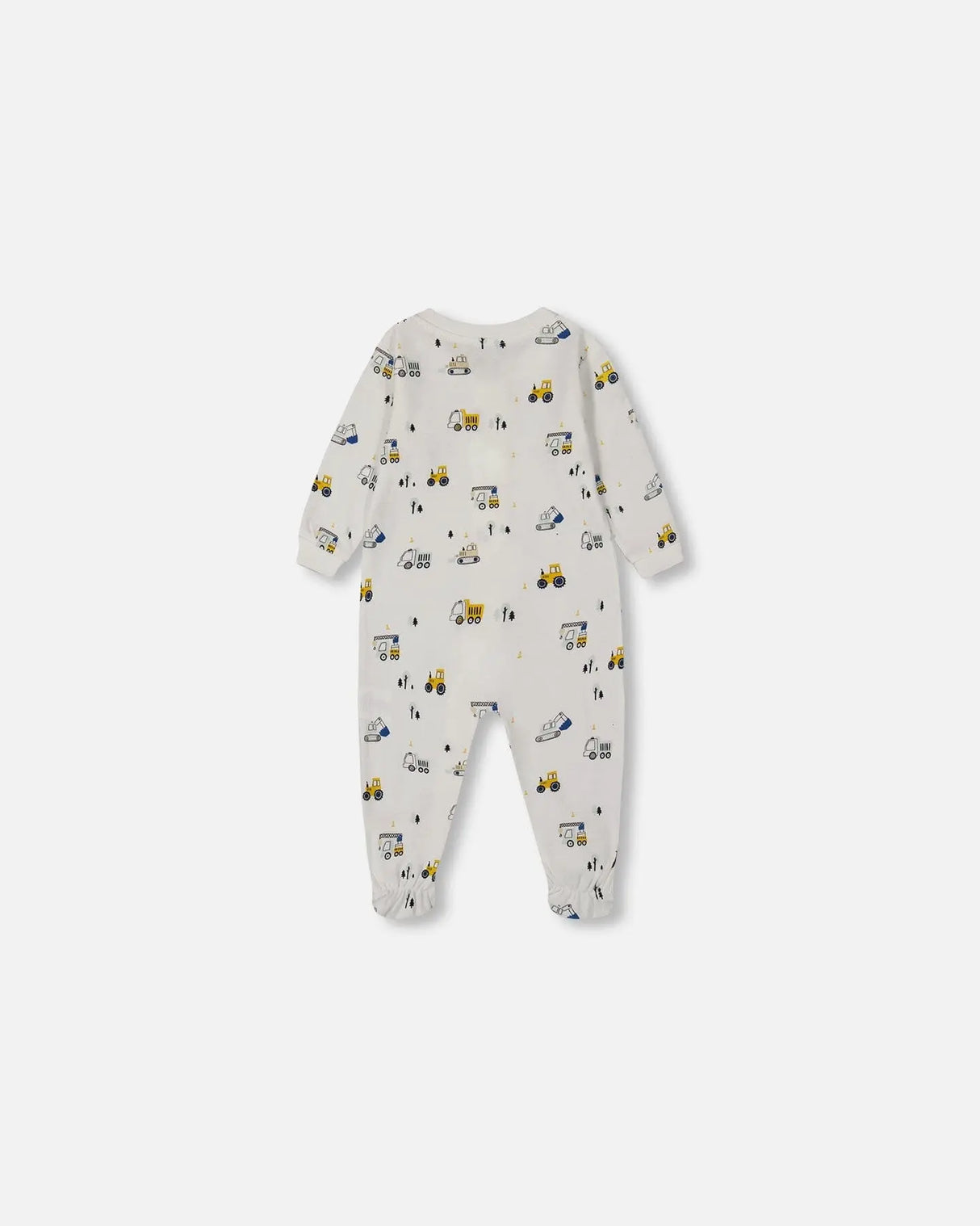 Printed Organic Cotton One-Piece Pajama Off-White And Multi Truck | Deux par Deux | Jenni Kidz