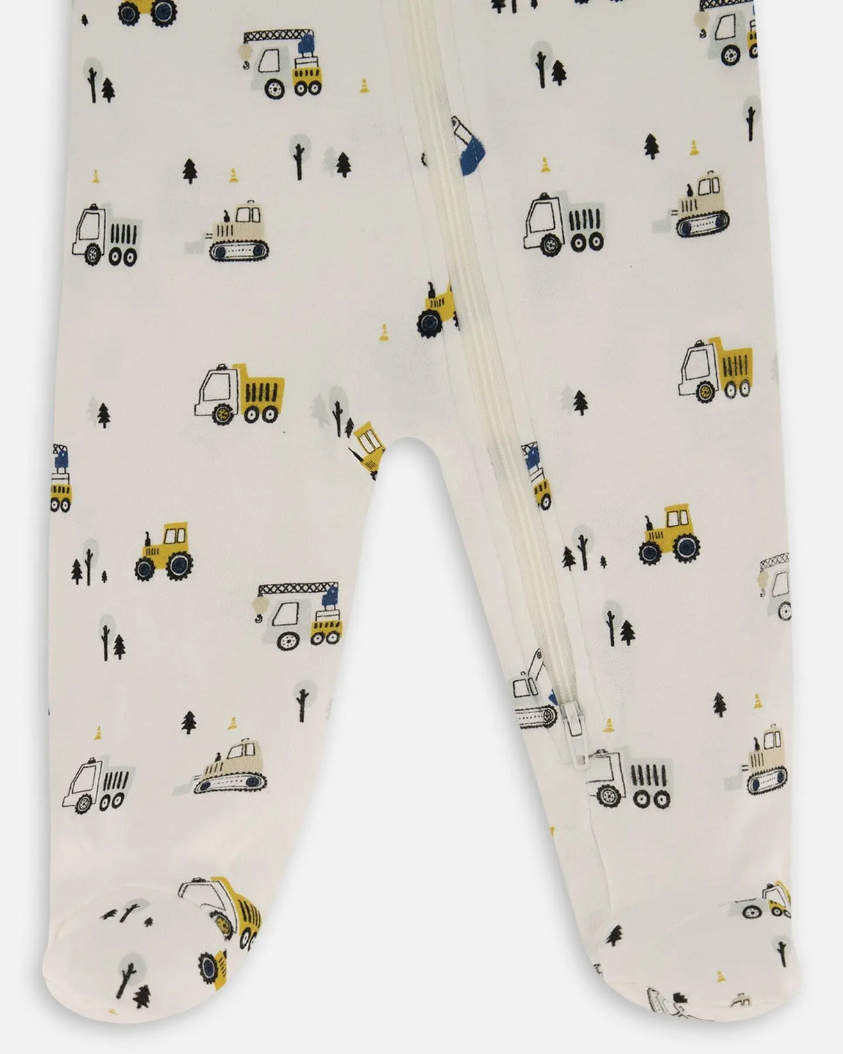 Printed Organic Cotton One-Piece Pajama Off-White And Multi Truck | Deux par Deux | Jenni Kidz