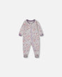 Printed Organic Cotton One-Piece Pajama Pale Pink Flowers On Neutral Lilac | Deux par Deux | Jenni Kidz