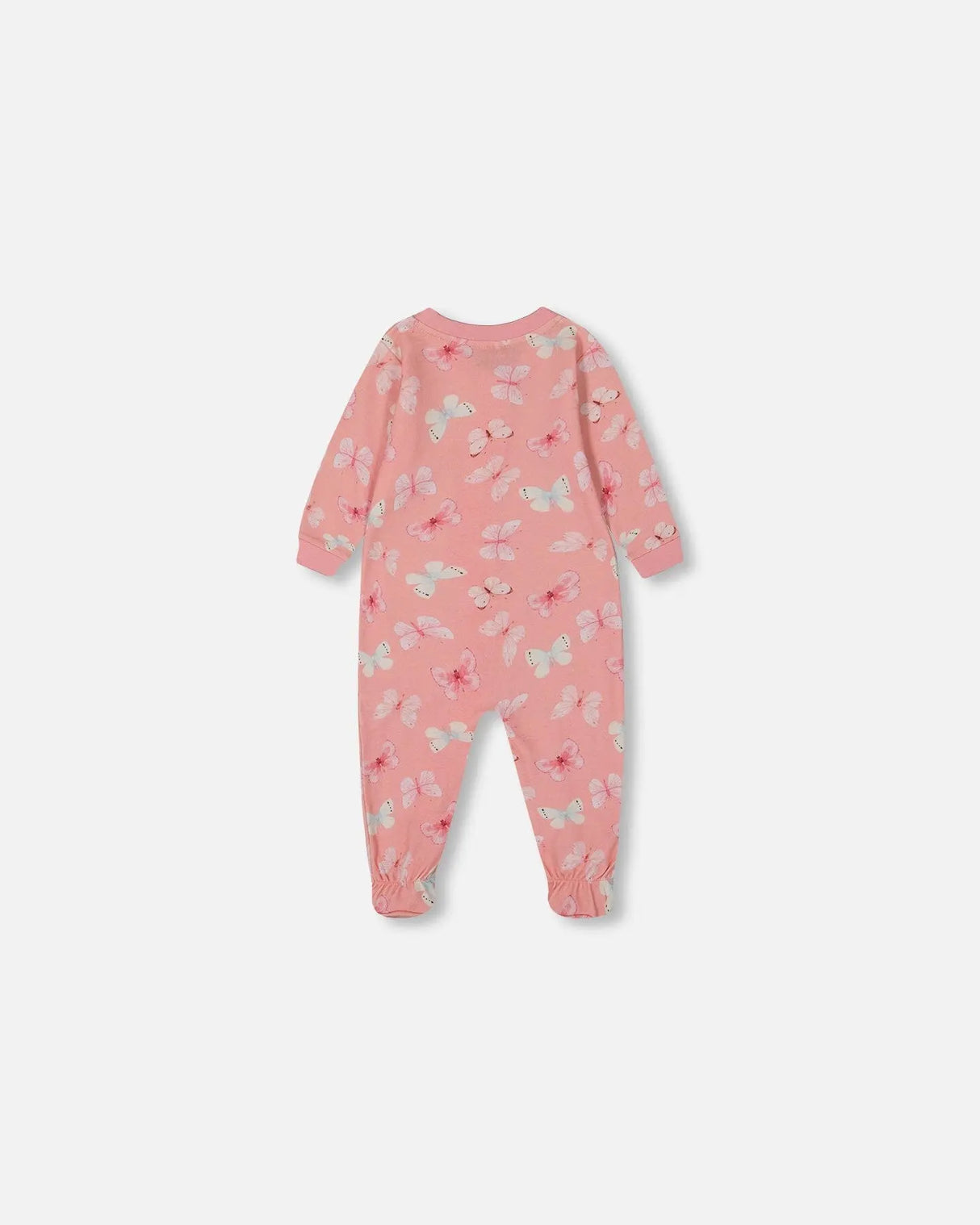 Printed Organic Cotton One-Piece Pajama Pink And Blue Butterflies On Old Pink | Deux par Deux | Jenni Kidz