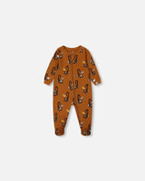 Printed Organic Cotton One-Piece Pajama Sloths On Tan Background | Deux par Deux | Jenni Kidz