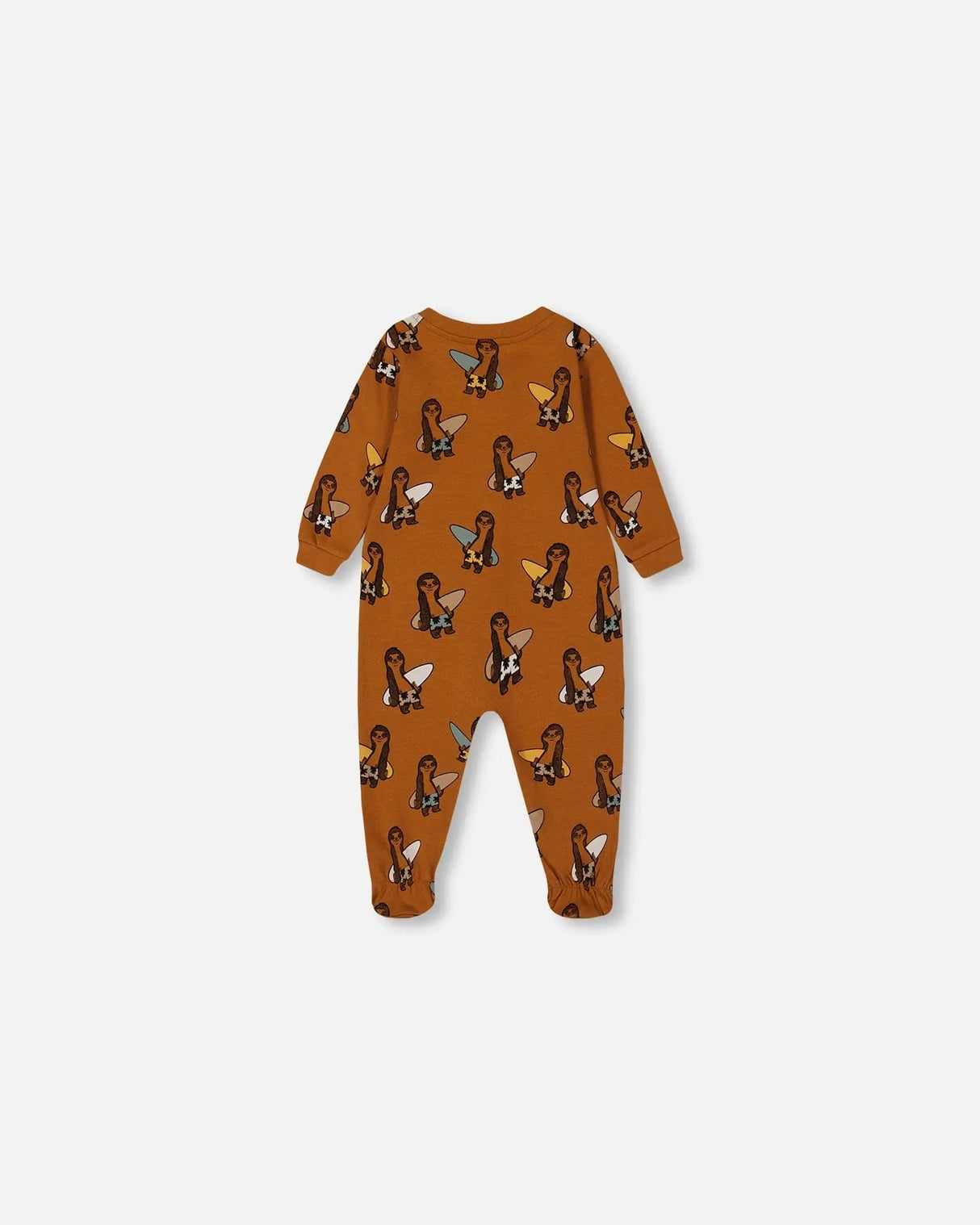 Printed Organic Cotton One-Piece Pajama Sloths On Tan Background | Deux par Deux | Jenni Kidz