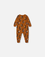 Printed Organic Cotton One-Piece Pajama Sloths On Tan Background | Deux par Deux | Jenni Kidz