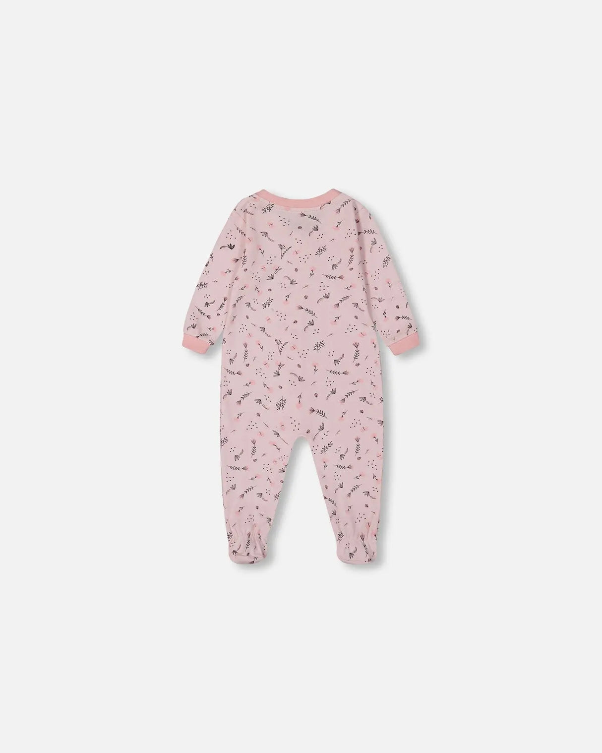 Printed Organic Cotton One-Piece Pajama Small Pink Flowers On Pale Pink Background | Deux par Deux | Jenni Kidz