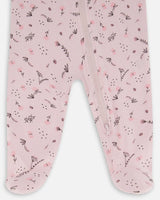 Printed Organic Cotton One-Piece Pajama Small Pink Flowers On Pale Pink Background | Deux par Deux | Jenni Kidz