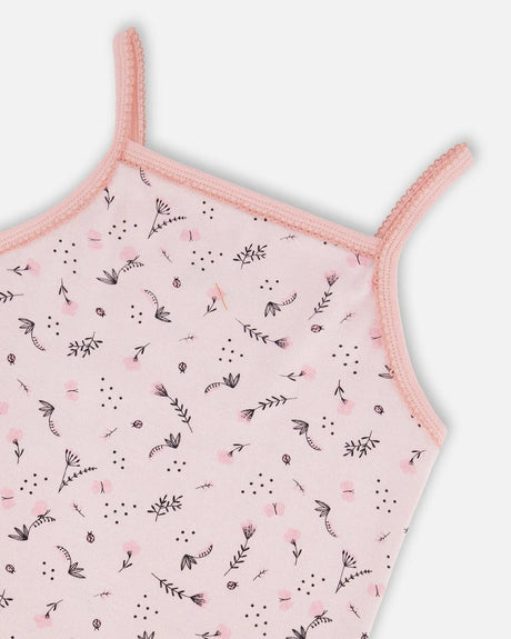 Printed Organic Cotton Tank Top Small Pink Flowers On Pale Pink Background | Deux par Deux | Jenni Kidz