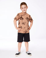 Printed Organic Cotton Tee Beige And Black Dinos | Deux par Deux | Jenni Kidz