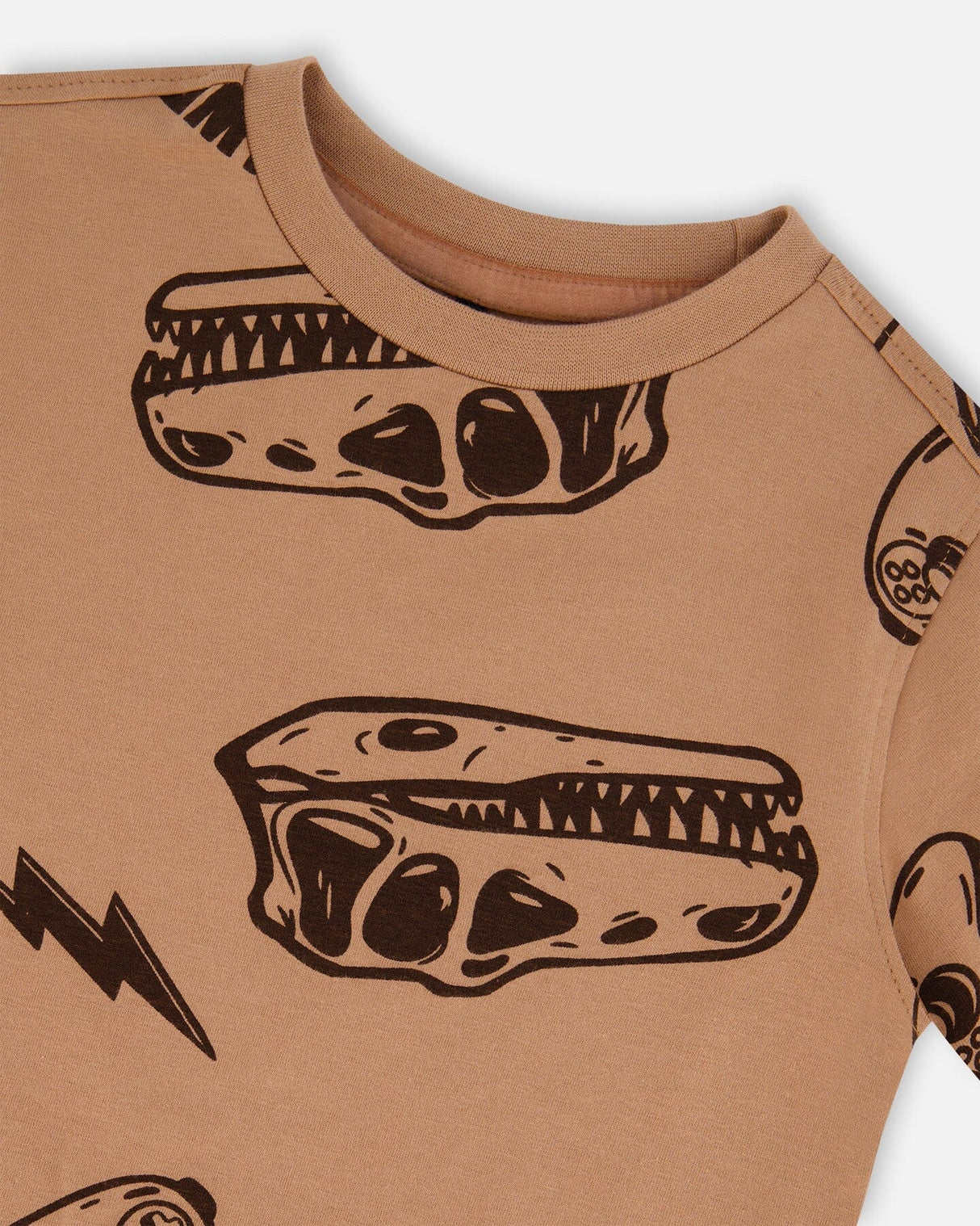 Printed Organic Cotton Tee Beige And Black Dinos | Deux par Deux | Jenni Kidz