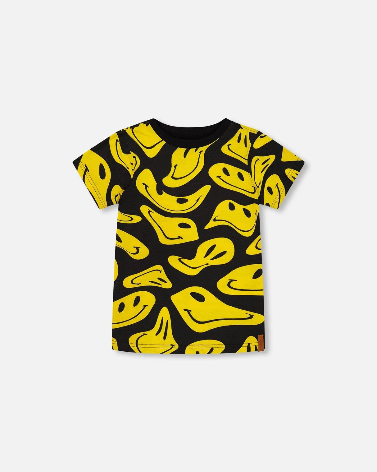 Printed Organic Cotton Tee Black And Yellow Smile | Deux par Deux | Jenni Kidz