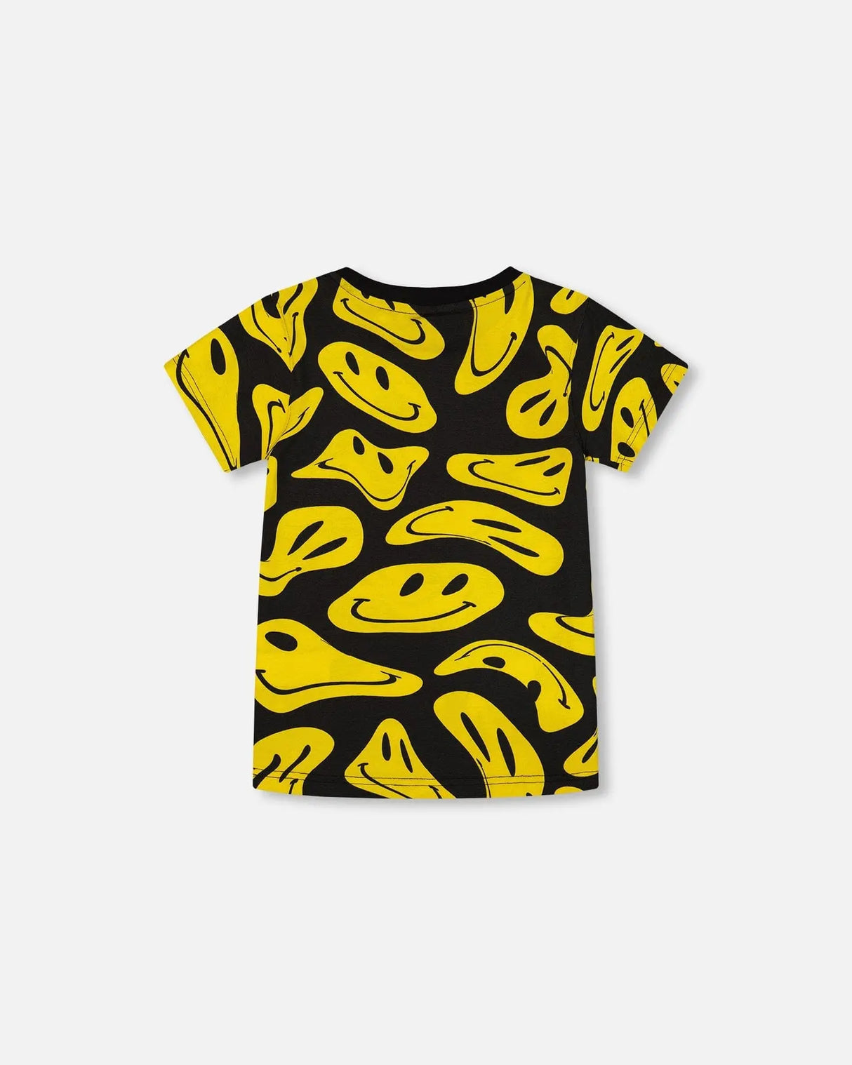 Printed Organic Cotton Tee Black And Yellow Smile | Deux par Deux | Jenni Kidz