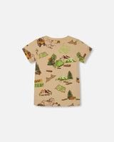 Printed Organic Cotton Tee Camping Beige | Deux par Deux | Jenni Kidz