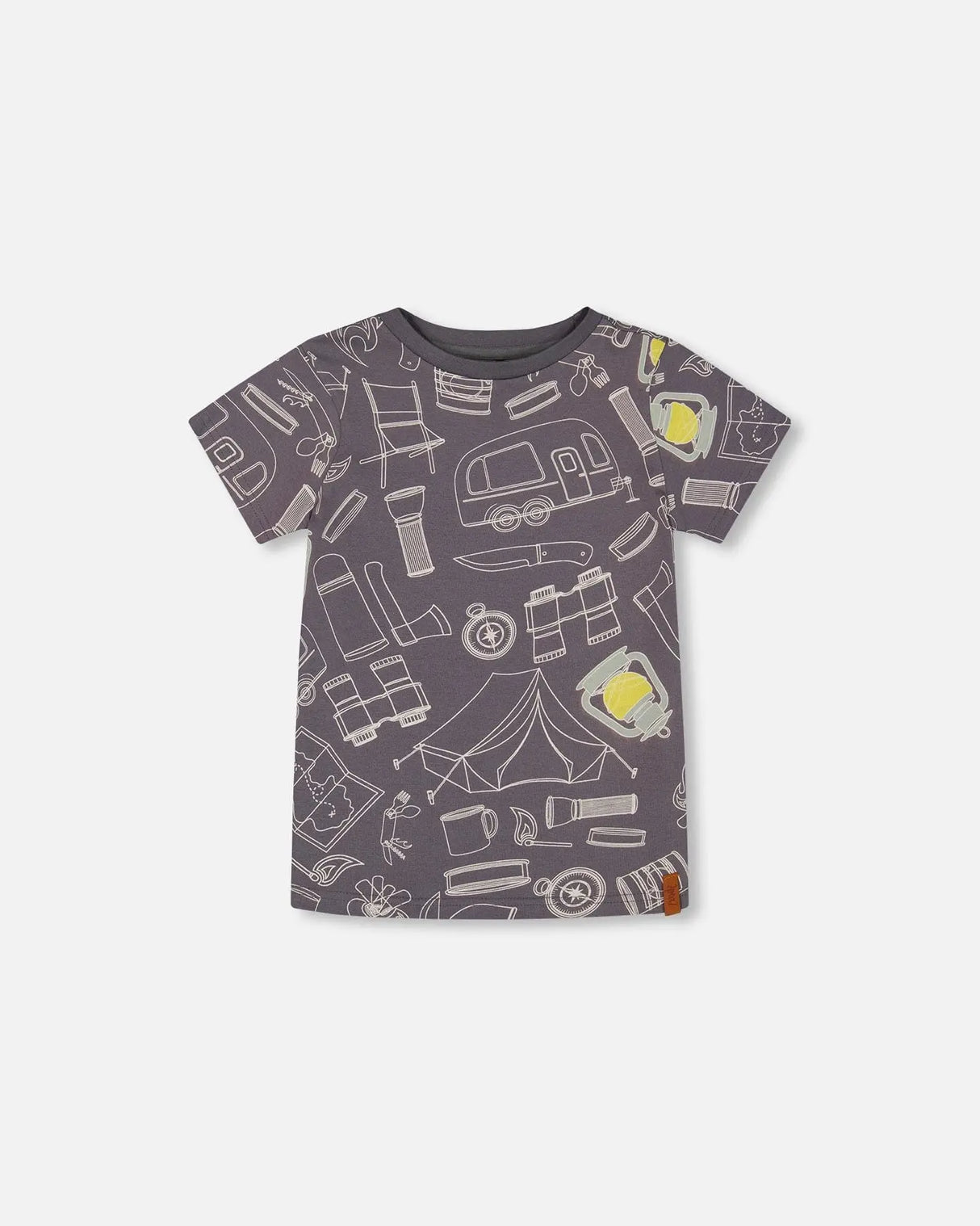 Printed Organic Cotton Tee Grayish Blue And Camping | Deux par Deux | Jenni Kidz