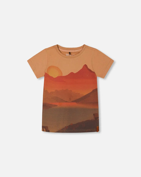 Printed Organic Cotton Tee Orange Sunset | Deux par Deux | Jenni Kidz