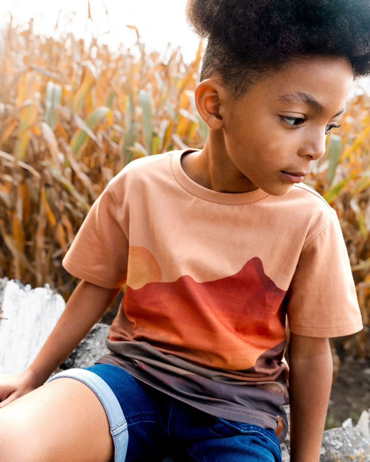 Printed Organic Cotton Tee Orange Sunset | Deux par Deux | Jenni Kidz