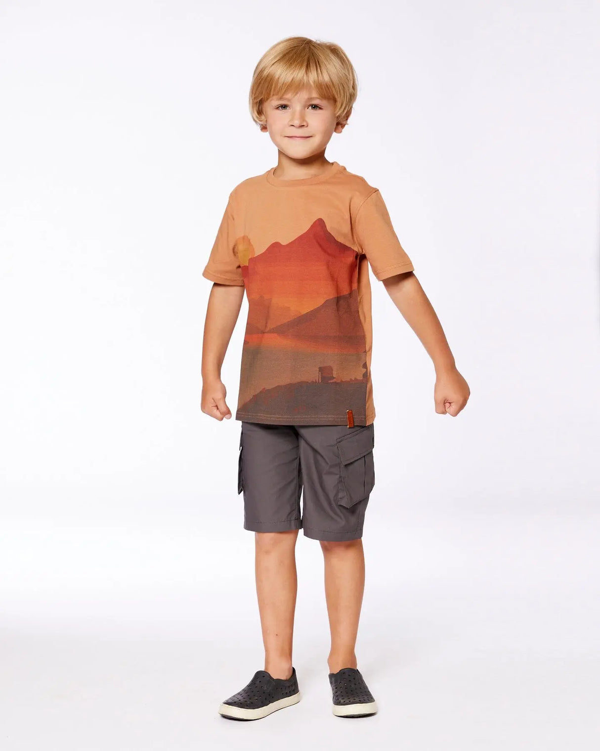 Printed Organic Cotton Tee Orange Sunset | Deux par Deux | Jenni Kidz