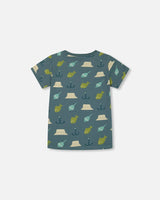 Printed Organic Cotton Tee Teal And Peach | Deux par Deux | Jenni Kidz