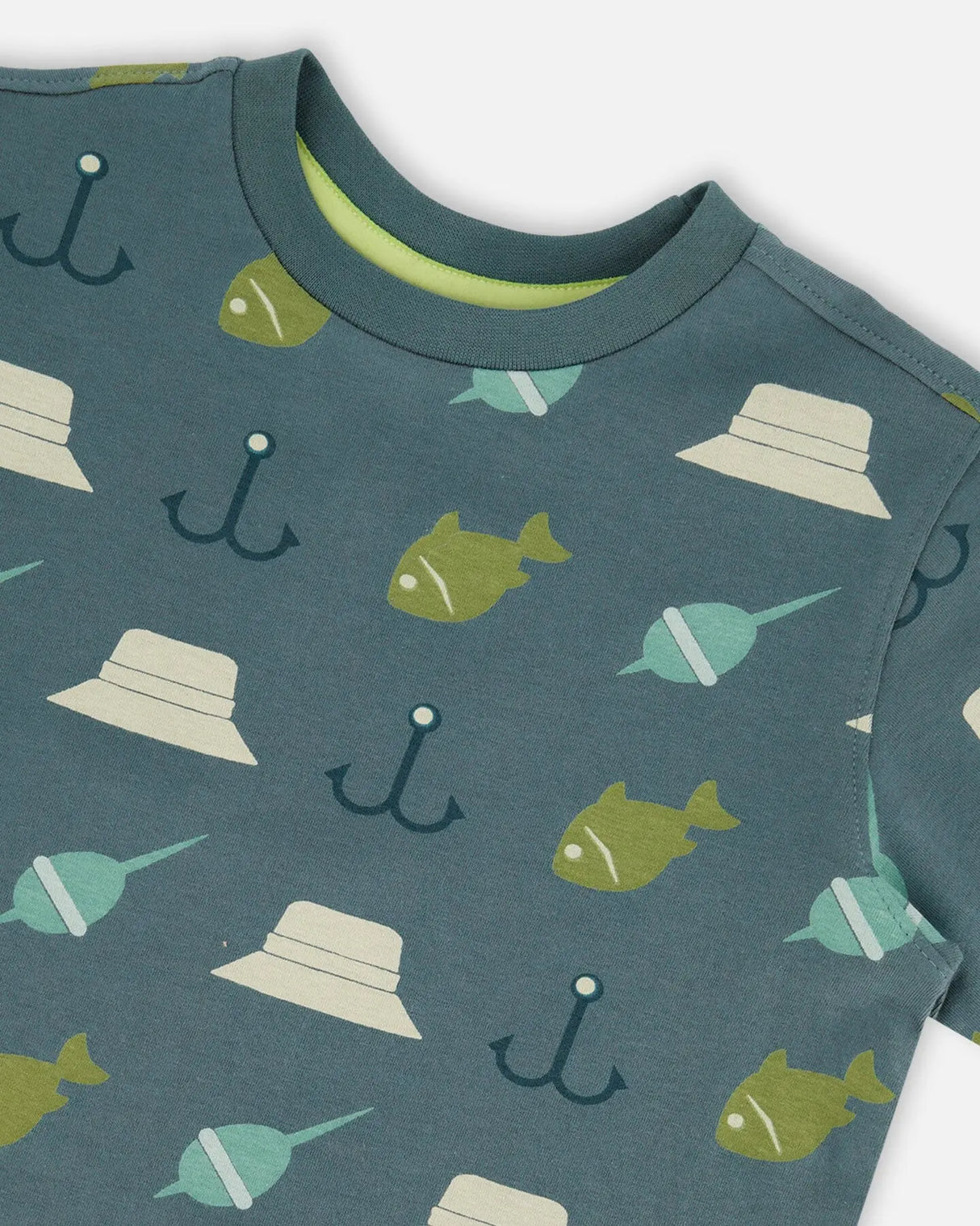 Printed Organic Cotton Tee Teal And Peach | Deux par Deux | Jenni Kidz