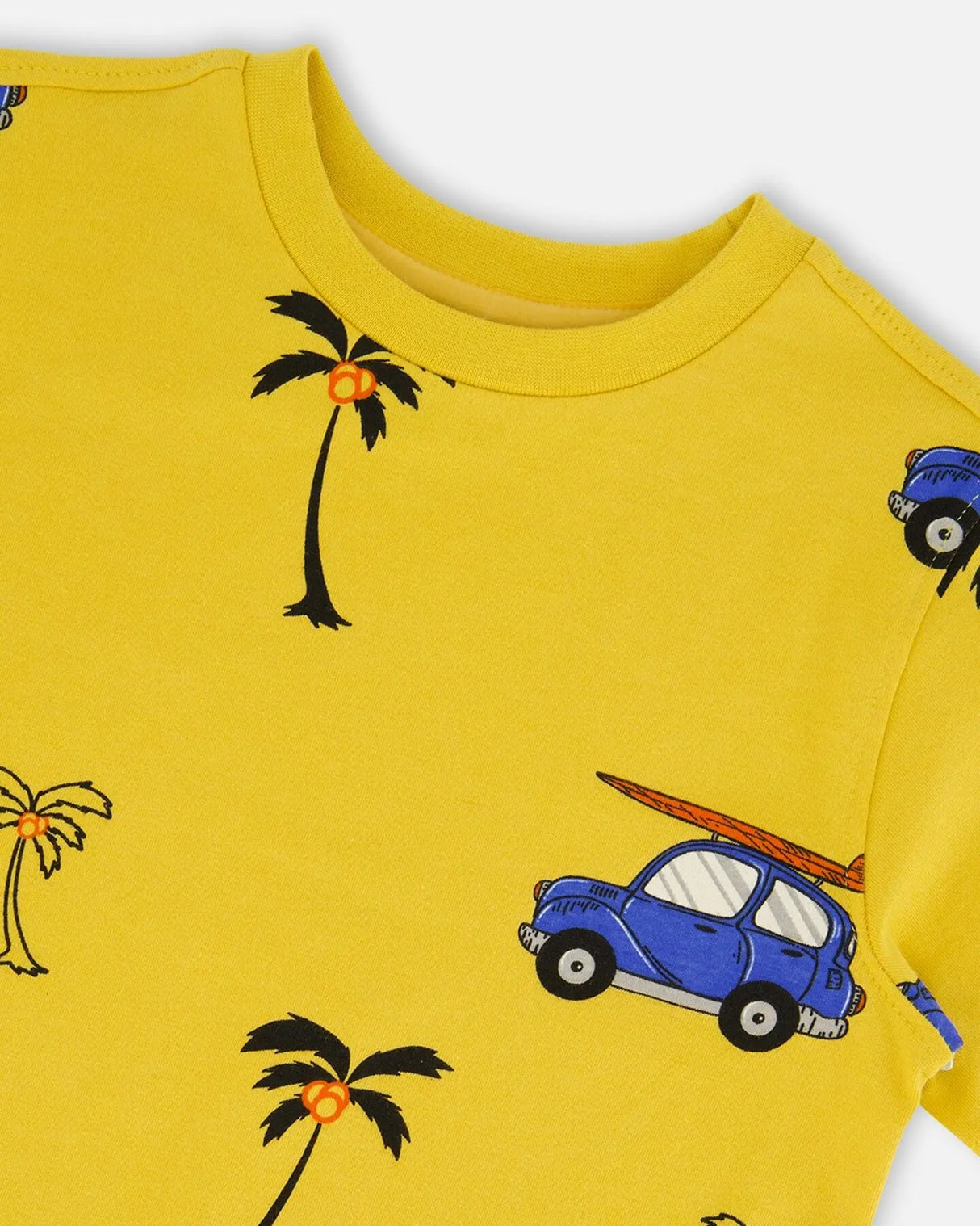 Printed Organic Cotton Tee Yellow And Blue Car | Deux par Deux | Jenni Kidz