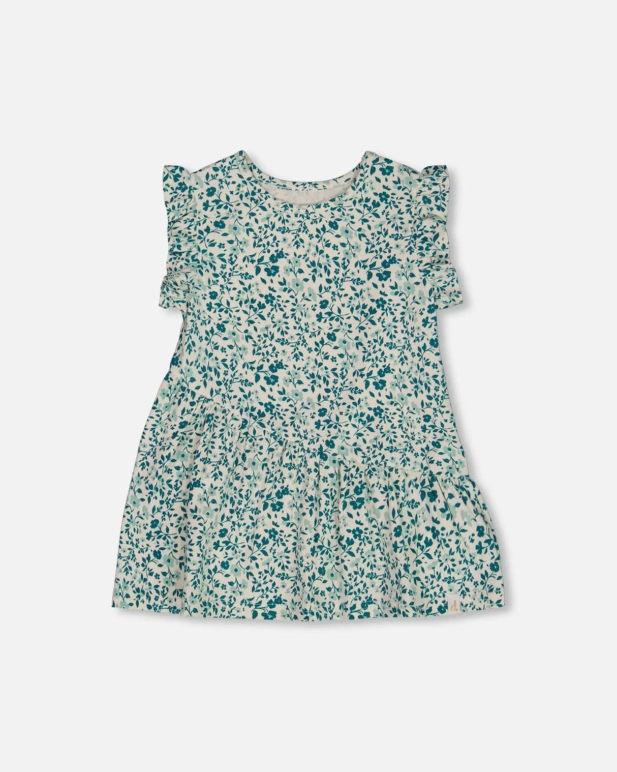 Printed Organic Cotton Tunic Top Small Turquoise Flowers | Deux par Deux | Jenni Kidz