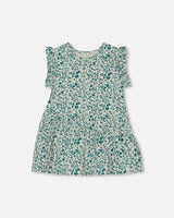 Printed Organic Cotton Tunic Top Small Turquoise Flowers | Deux par Deux | Jenni Kidz