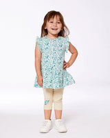 Printed Organic Cotton Tunic Top Small Turquoise Flowers | Deux par Deux | Jenni Kidz