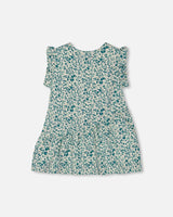 Printed Organic Cotton Tunic Top Small Turquoise Flowers | Deux par Deux | Jenni Kidz