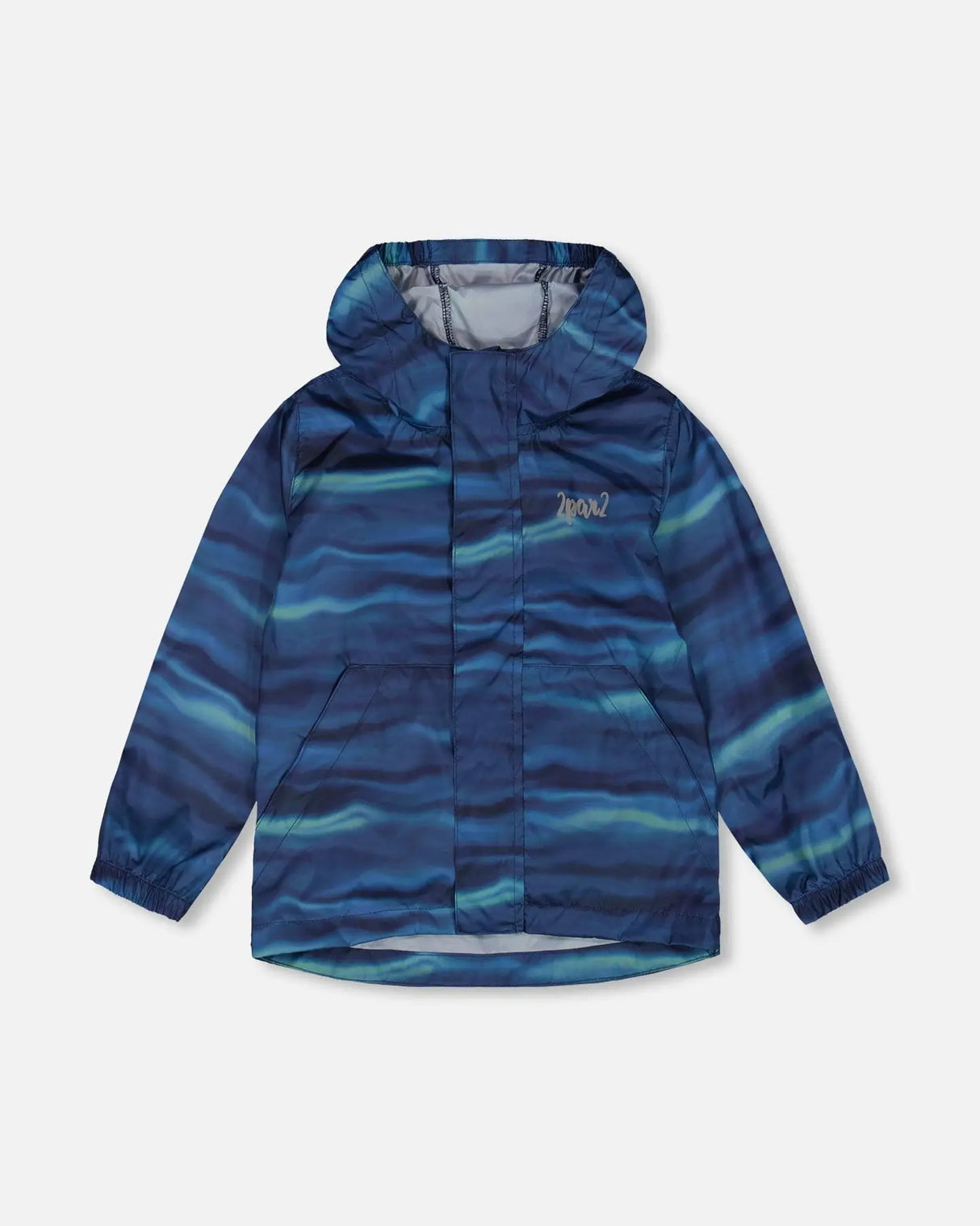 Printed Packable Windbreaker Blue Wave And Black | Deux par Deux | Jenni Kidz