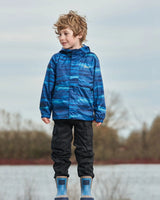 Printed Packable Windbreaker Blue Wave And Black | Deux par Deux | Jenni Kidz