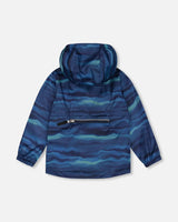 Printed Packable Windbreaker Blue Wave And Black | Deux par Deux | Jenni Kidz