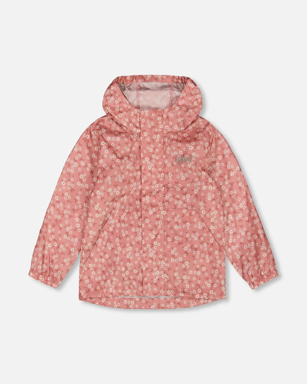 Printed Packable Windbreaker Small White Flowers On Pale Pink | Deux par Deux | Jenni Kidz