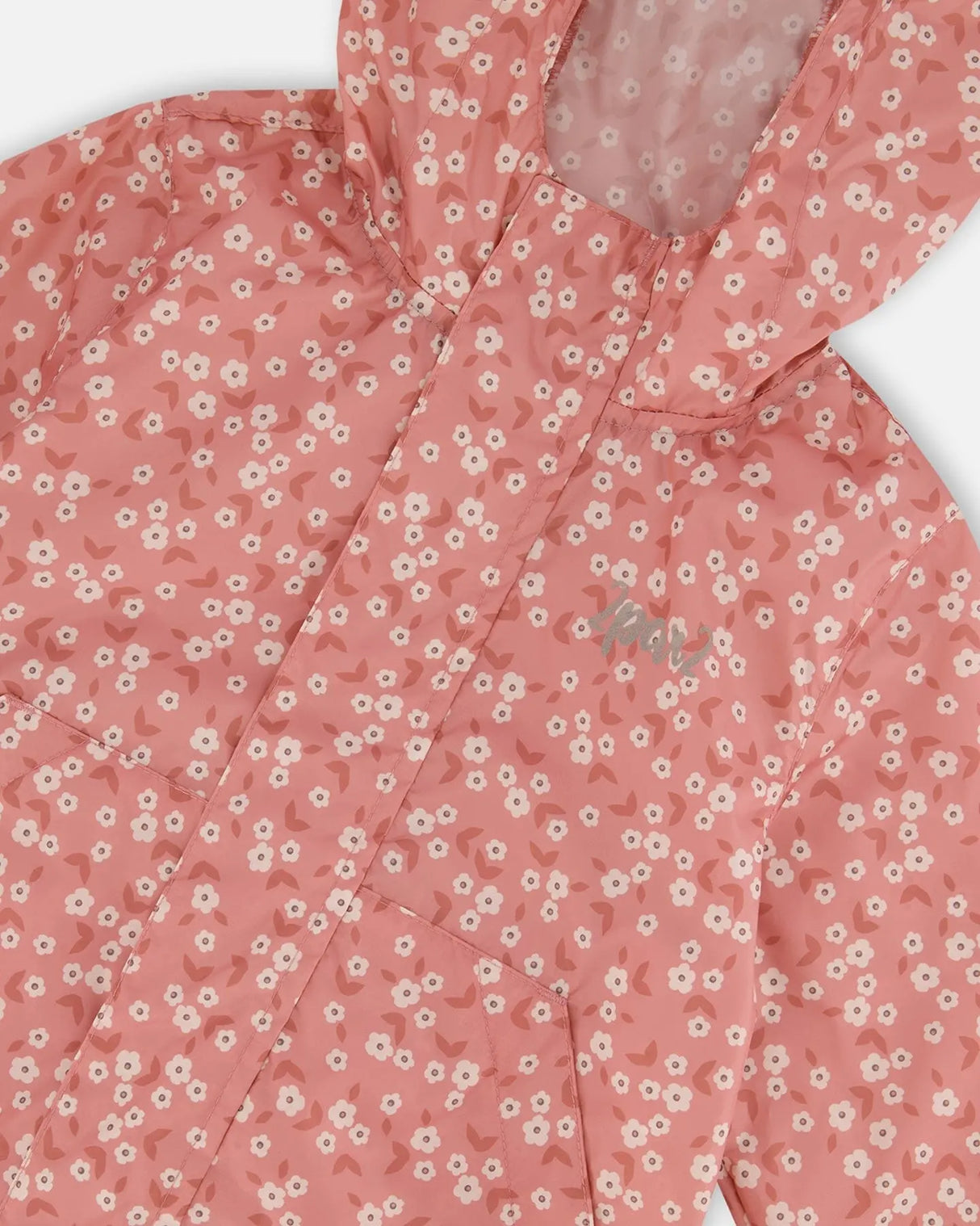 Printed Packable Windbreaker Small White Flowers On Pale Pink | Deux par Deux | Jenni Kidz