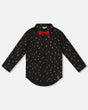 Printed Poplin Shirt Black And Multicolor With Bow Tie | Deux par Deux | Jenni Kidz