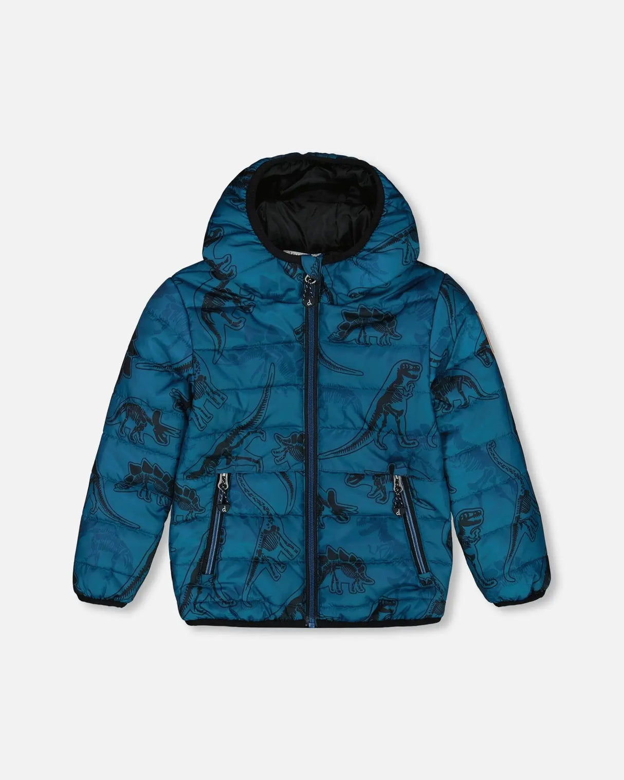 Printed Quilted Mid-Season Jacket Blue And Gray | Deux par Deux | Jenni Kidz