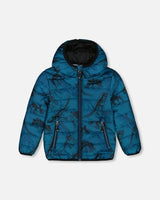 Printed Quilted Mid-Season Jacket Blue And Gray | Deux par Deux | Jenni Kidz