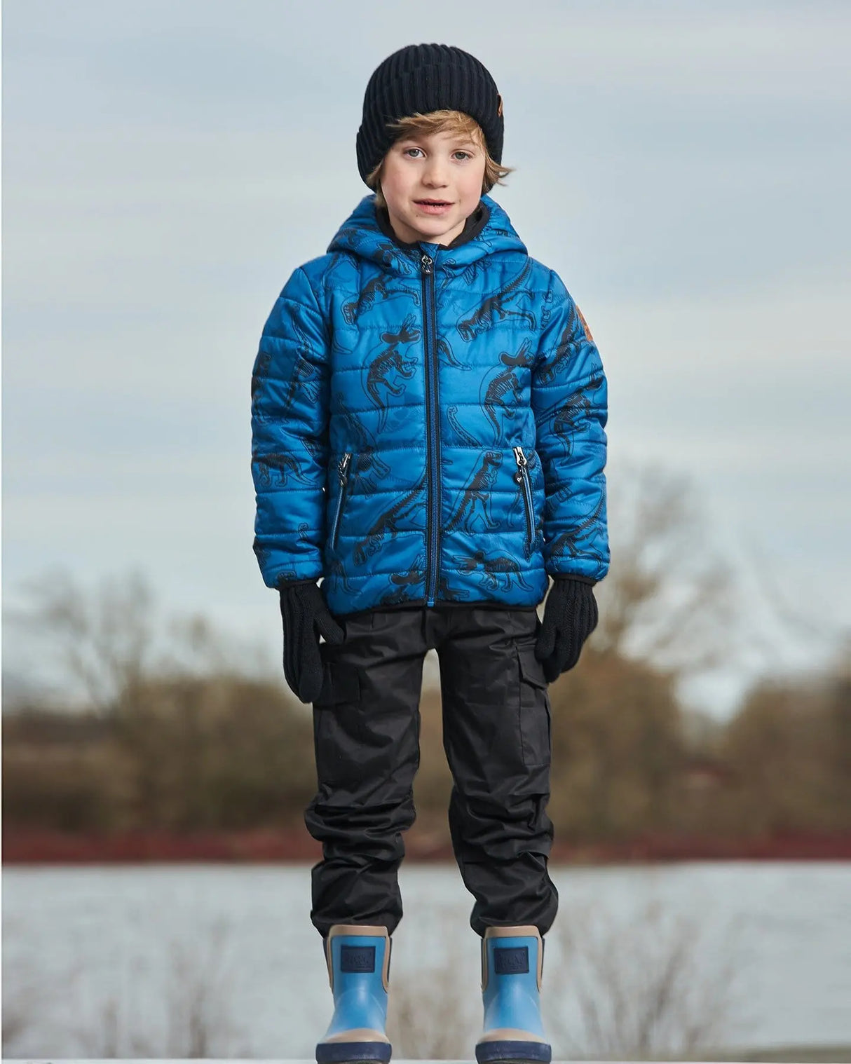 Printed Quilted Mid-Season Jacket Blue And Gray | Deux par Deux | Jenni Kidz