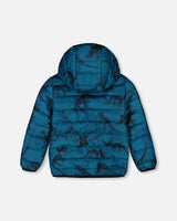 Printed Quilted Mid-Season Jacket Blue And Gray | Deux par Deux | Jenni Kidz