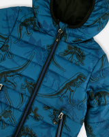 Printed Quilted Mid-Season Jacket Blue And Gray | Deux par Deux | Jenni Kidz