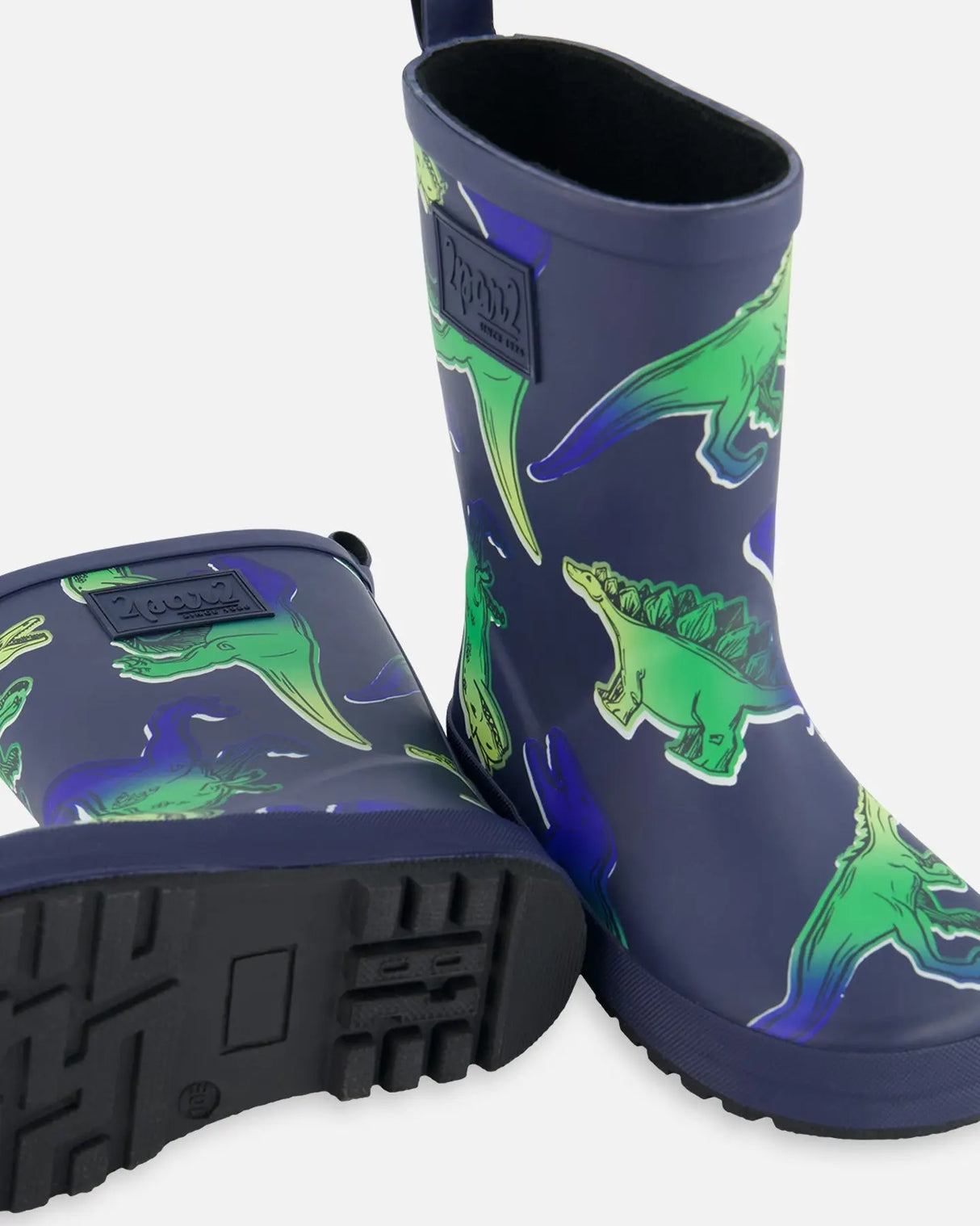 Printed Rain Boots Blue And Green Dino On Navy | Deux par Deux | Jenni Kidz