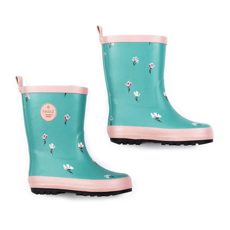 Printed Rain Boots Dusty Blue Mini Flowers | Deux par Deux | Jenni Kidz