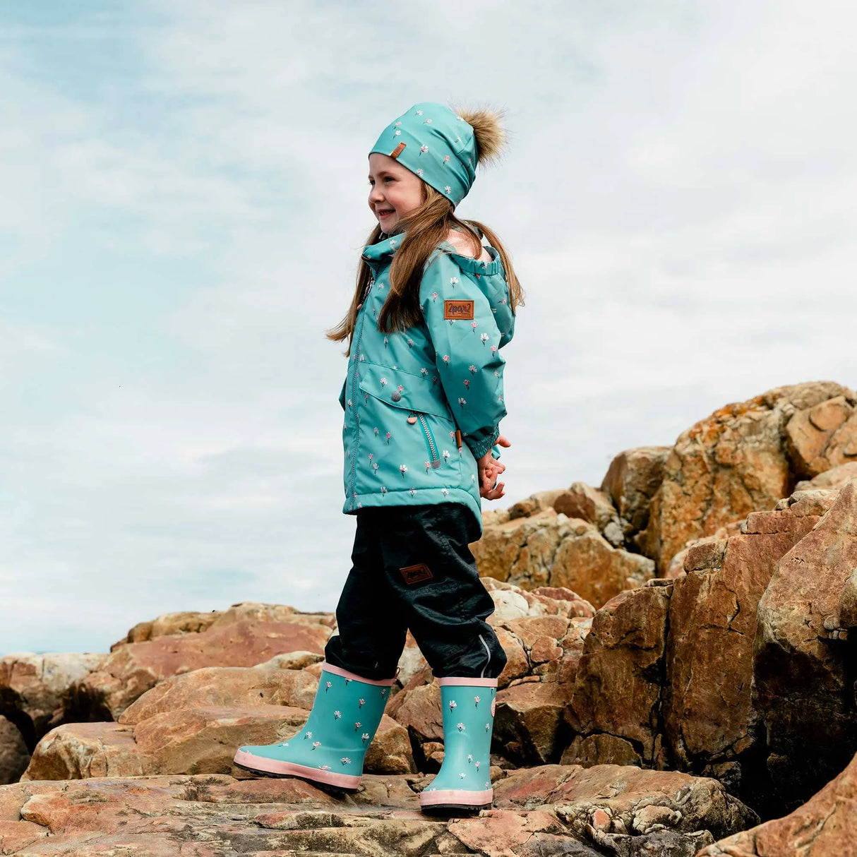 Printed Rain Boots Dusty Blue Mini Flowers | Deux par Deux | Jenni Kidz