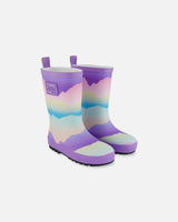 Printed Rain Boots Mauve And Blue, Pink Mountain | Deux par Deux | Jenni Kidz