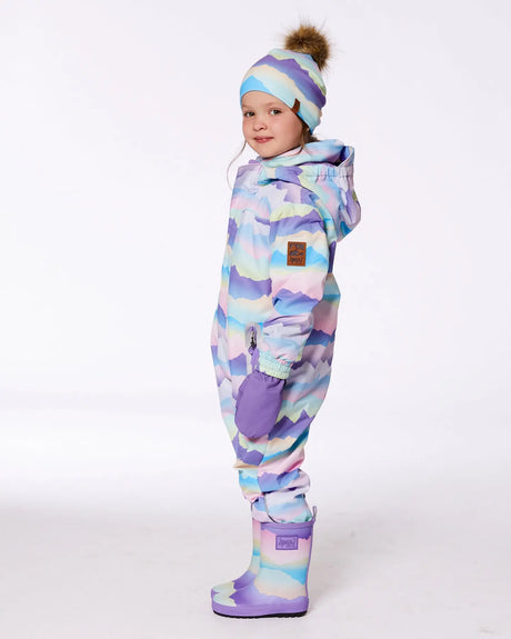 Printed Rain Boots Mauve And Blue, Pink Mountain | Deux par Deux | Jenni Kidz